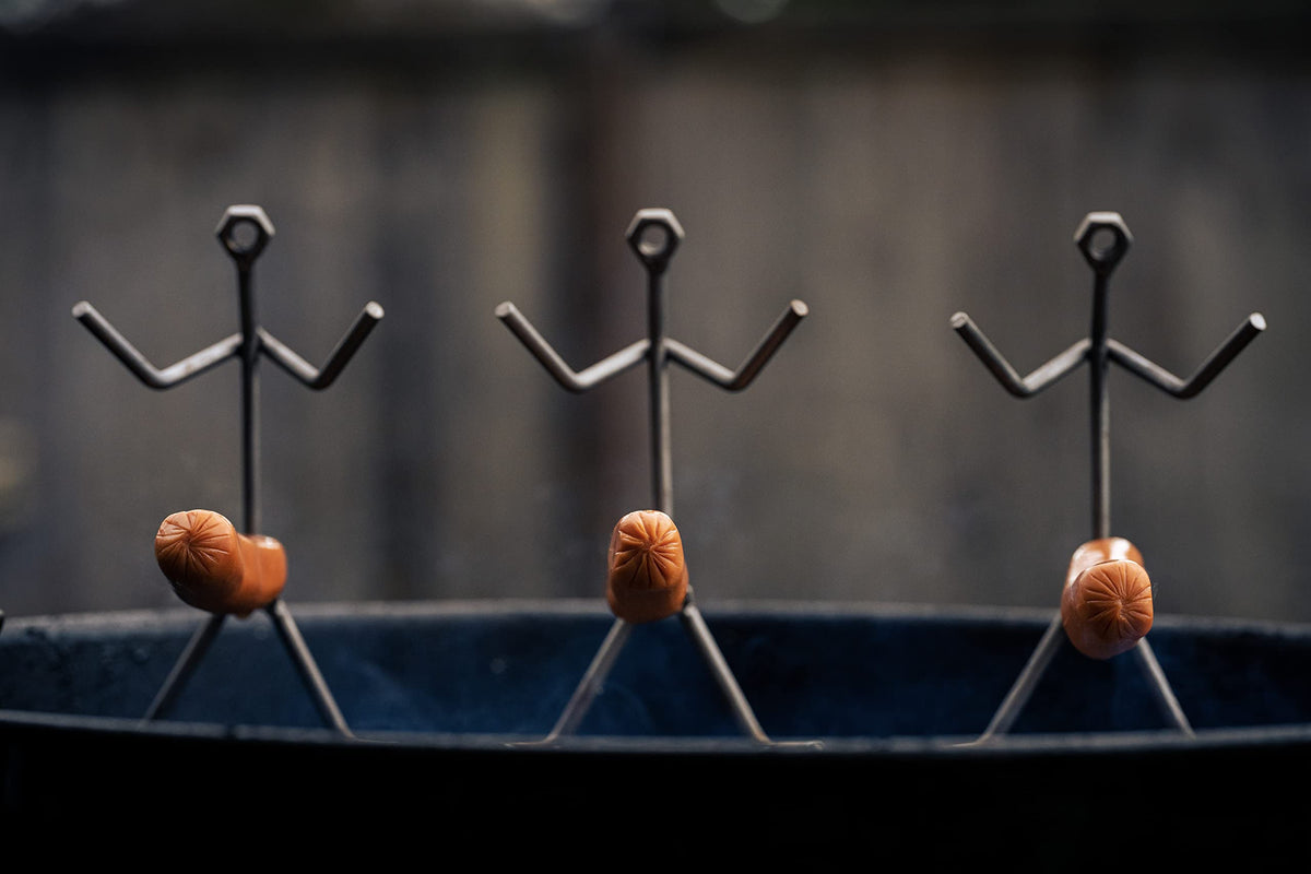 GUTE Hot Dog Roaster Stainless Steel Three Man Stick Figure Griller Funny Barbeque BBQ Grilling Gifts, Dad Gifts, Men Novelty Hotdog - Great for Parties, Birthdays, Tailgates!