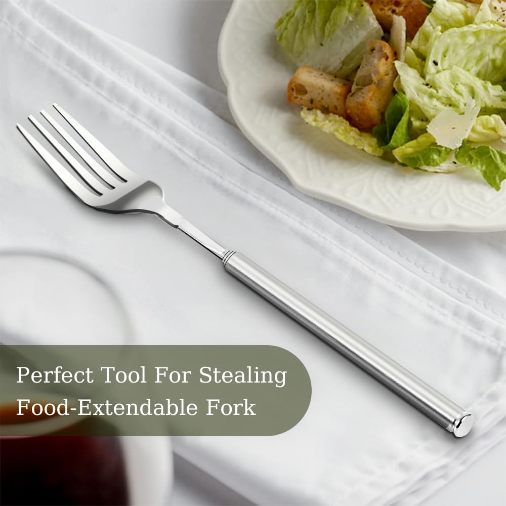 Haosie Extendable Fork, 8.7 to 25.4 Inch Long Handle Fork, Extra Long Fork, Telescopic BBQ Fork, Stainless Steel Dinner Fork, Fruit Dessert Fork Long Handle Cutlery Stainless Steel Tableware（1pcs）