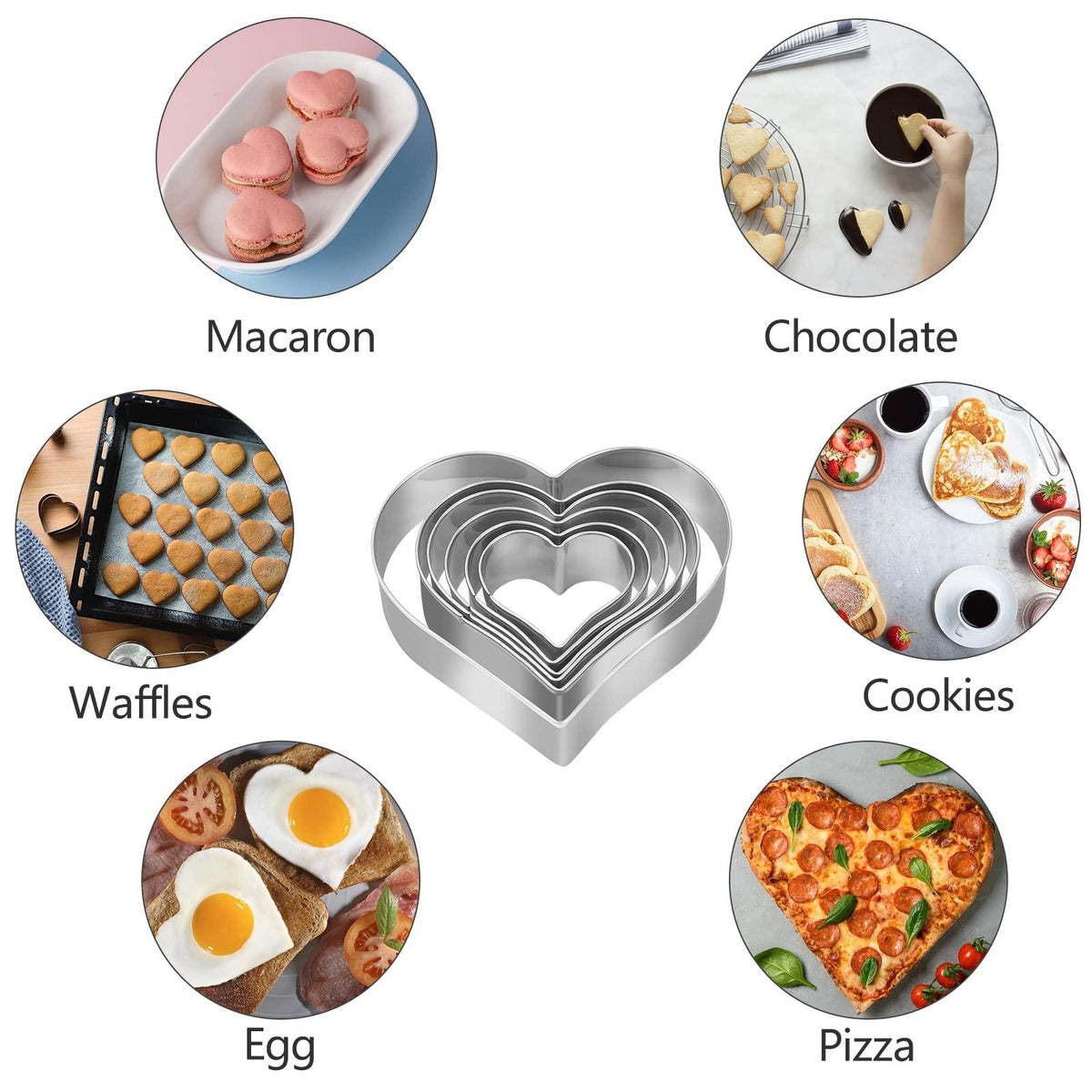 Heart Cookie Cutter Set - 6 Piece - 3 4/5", 3 1/5", 2 4/5", 2 3/5", 2 1/5", 1 4/5" - Heart Shaped Cookie Cutters, Stainless Steel Biscuit Pastry Cutters