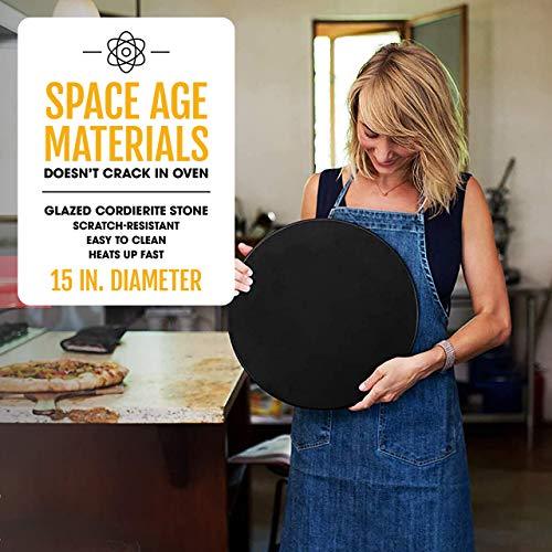 Heritage 15" Ceramic Pizza Stone Set - Non-Stick, Stain-Free with Bonus Cutter - Black
