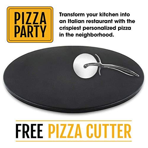 Heritage 15" Ceramic Pizza Stone Set - Non-Stick, Stain-Free with Bonus Cutter - Black