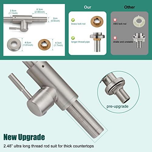 Heyalan Brushed Nickel Kitchen Faucet Cold Water Only 1 Hole Single Handle 360 Degree Swivel Spout Deck Mount High Arc SUS304 Sink Bar Tap Goose Neck with Hose and Longer Thread Pipe