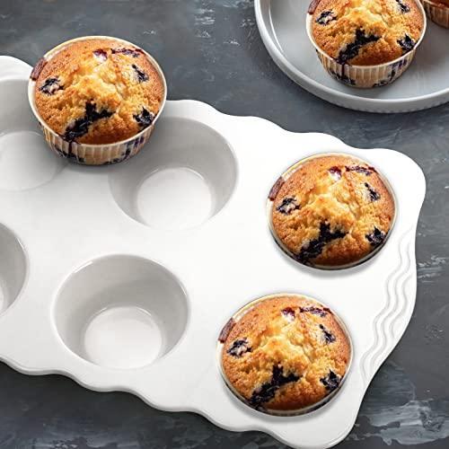 Hiceeden 2 Pack Ceramic Muffin Pans, 6 Cups Non-stick Muffin Tin Cupcake Baking Pans with Handles for Muffin Cakes, Egg Tarts, Mousse, Pot Pie, Jelly