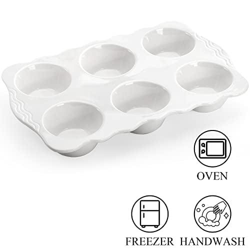 Hiceeden 2 Pack Ceramic Muffin Pans, 6 Cups Non-stick Muffin Tin Cupcake Baking Pans with Handles for Muffin Cakes, Egg Tarts, Mousse, Pot Pie, Jelly