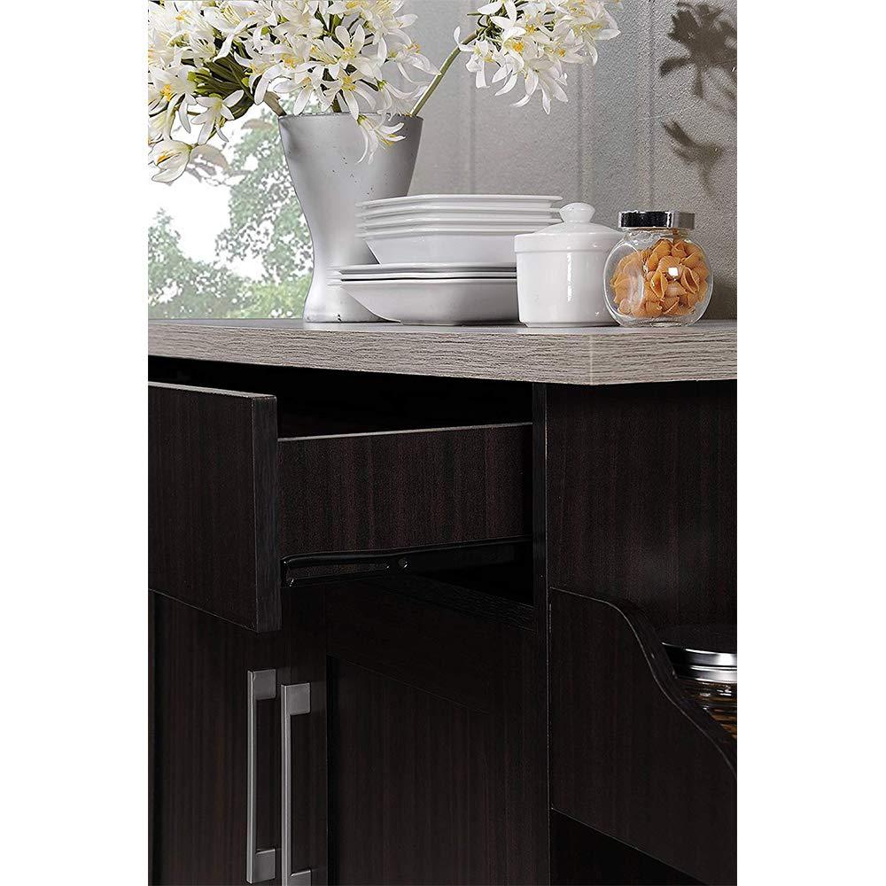 Hodedah Kitchen Island with Spice Rack, Towel Rack & Drawer, Chocolate with Grey Top