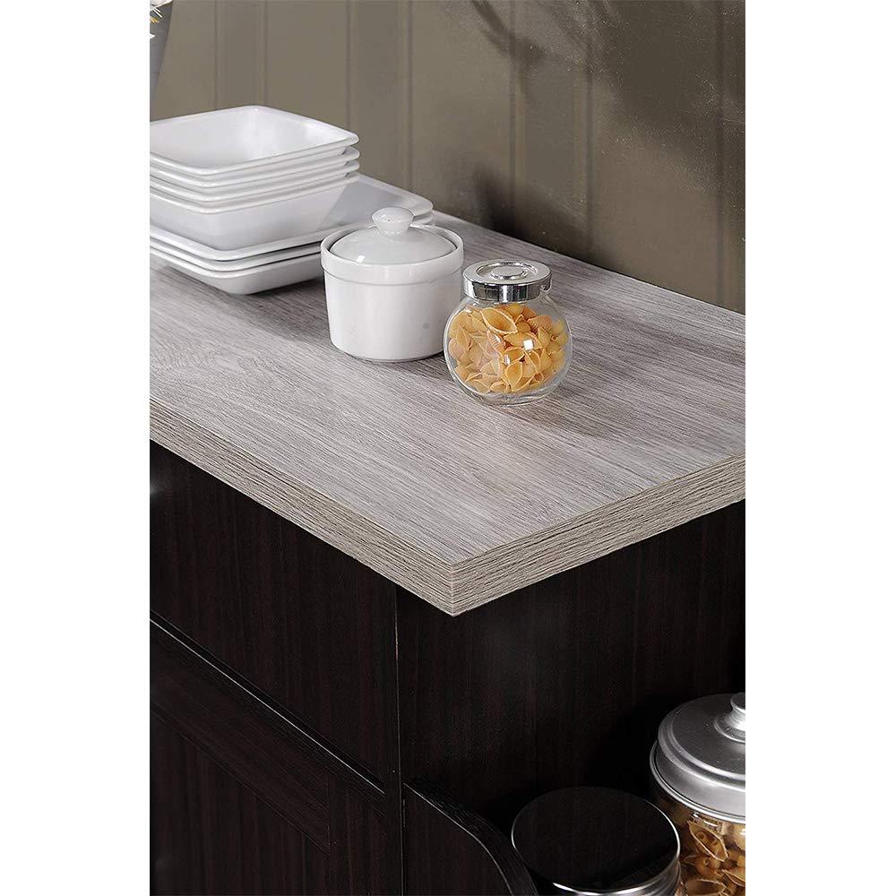 Hodedah Kitchen Island with Spice Rack, Towel Rack & Drawer, Chocolate with Grey Top