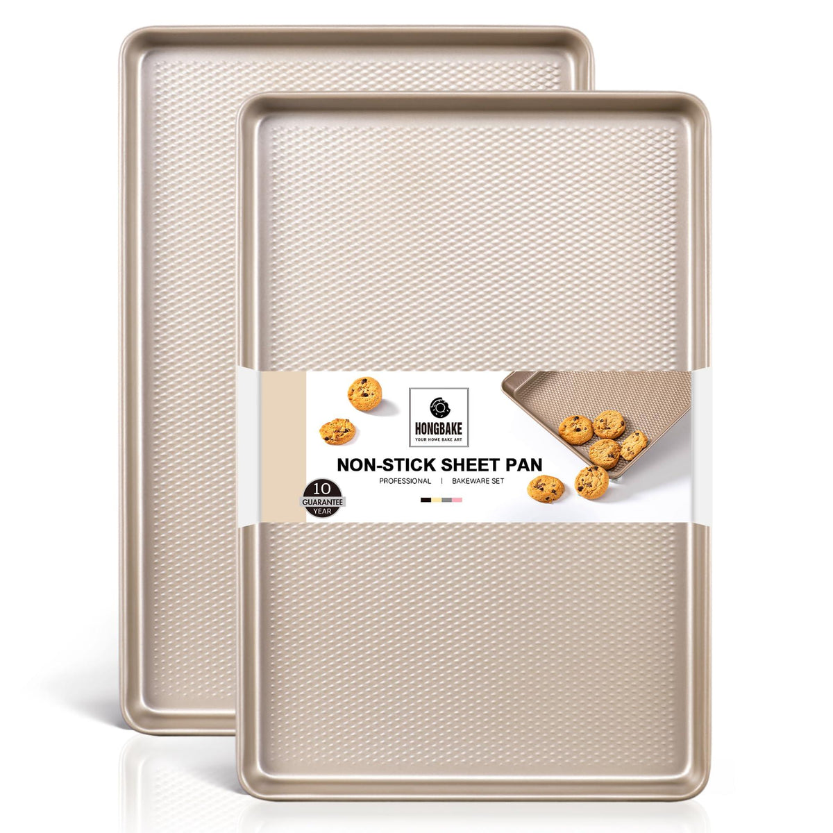 HONGBAKE 2 Pack Half Sheet Baking Pans,Non Stick Baking Sheet for Oven, 57% Thicker Carbon Steel Cookie Sheets for baking, 17.5" x 12" Cookie Trays