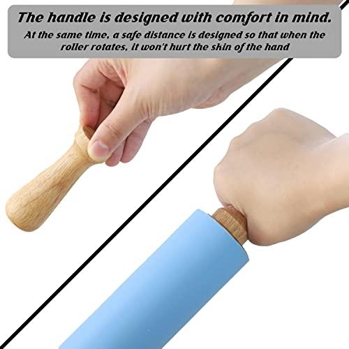 HONGLIDA 15-inch Silicone Rolling Pin for Baking, Stainless Steel Roller, Non-stick Surface and Comfortable Wood Handles