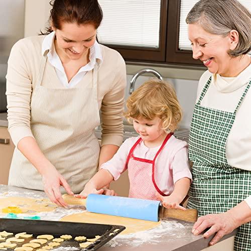 HONGLIDA 15-inch Silicone Rolling Pin for Baking, Stainless Steel Roller, Non-stick Surface and Comfortable Wood Handles