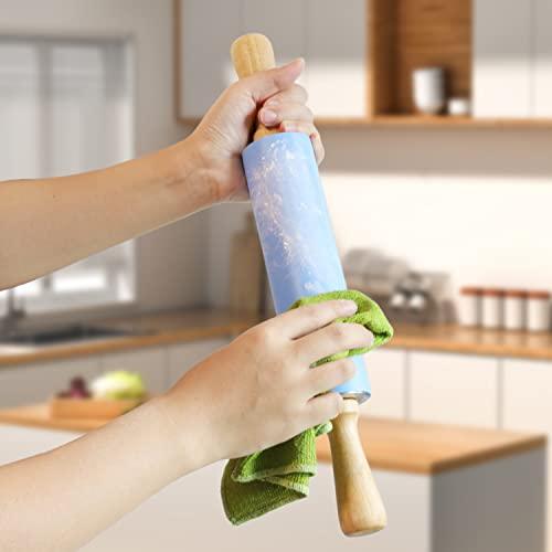 HONGLIDA 15-inch Silicone Rolling Pin for Baking, Stainless Steel Roller, Non-stick Surface and Comfortable Wood Handles