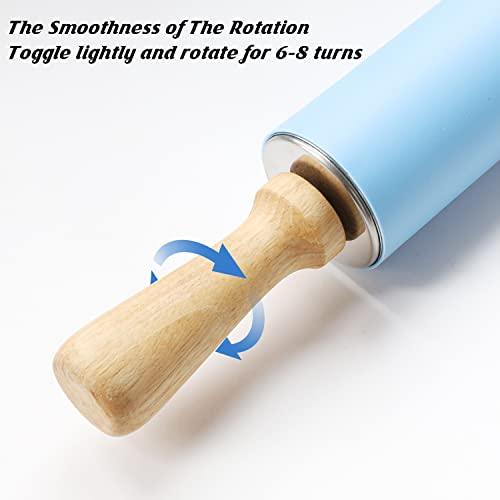 HONGLIDA 15-inch Silicone Rolling Pin for Baking, Stainless Steel Roller, Non-stick Surface and Comfortable Wood Handles