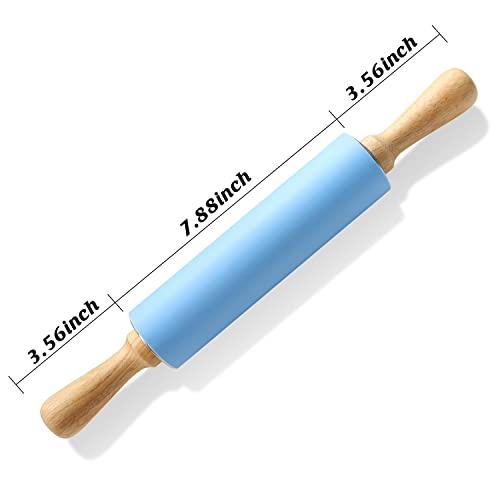 HONGLIDA 15-inch Silicone Rolling Pin for Baking, Stainless Steel Roller, Non-stick Surface and Comfortable Wood Handles