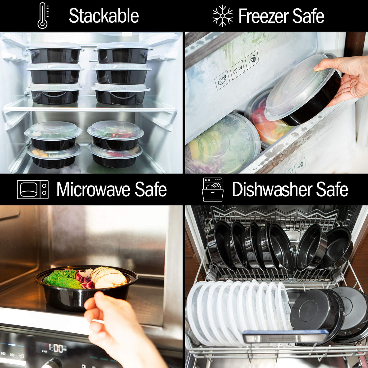 Igluu Meal Prep Round Plastic Containers - New Improved Lid - Reusable BPA Free Food Containers with Airtight Lids - Microwavable, Freezer and Dishwasher Safe - Stackable Salad Bowls - [10 Pack, 28oz]
