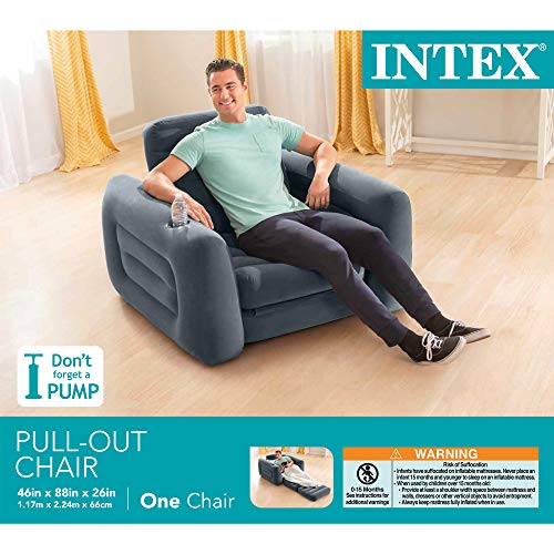 Intex 66551EP Inflatable Pull-Out Chair: Built-in Cupholder – Velvety Surface – 2-in-1 Valve – Folds Compactly – 80" x 91" x 26"