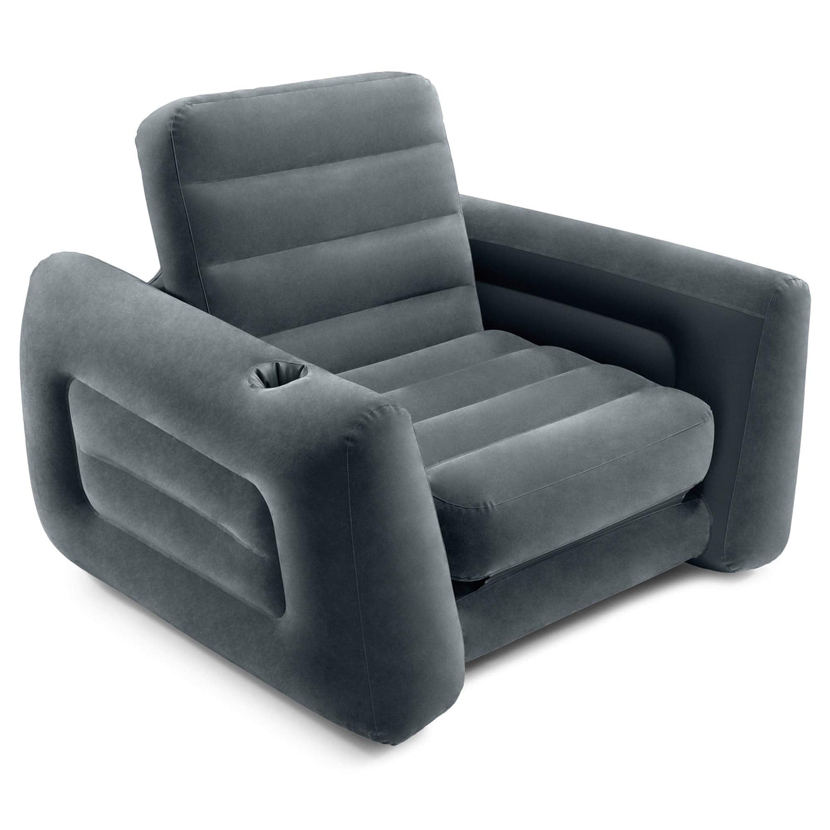 Intex 66551EP Inflatable Pull-Out Chair: Built-in Cupholder – Velvety Surface – 2-in-1 Valve – Folds Compactly – 80" x 91" x 26"