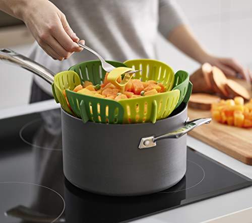 Joseph Joseph Bloom Folding Steamer Basket for Vegetables, compact storage - Green