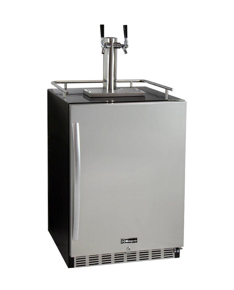 Kegco Kegerator 24" Wide Dual Tap Black/Stainless Steel Undercounter Beer Dispenser HK38BSU-2