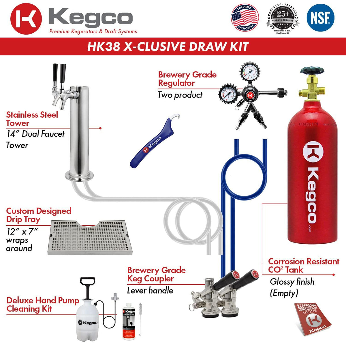 Kegco Kegerator 24" Wide Dual Tap Black/Stainless Steel Undercounter Beer Dispenser HK38BSU-2