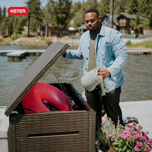 Keter Java XXL 230 Gallon Resin Large Outdoor Storage Box for Patio Storage Box, Outdoor Cushions, Garden Tools and Pool Floats, Dark Grey