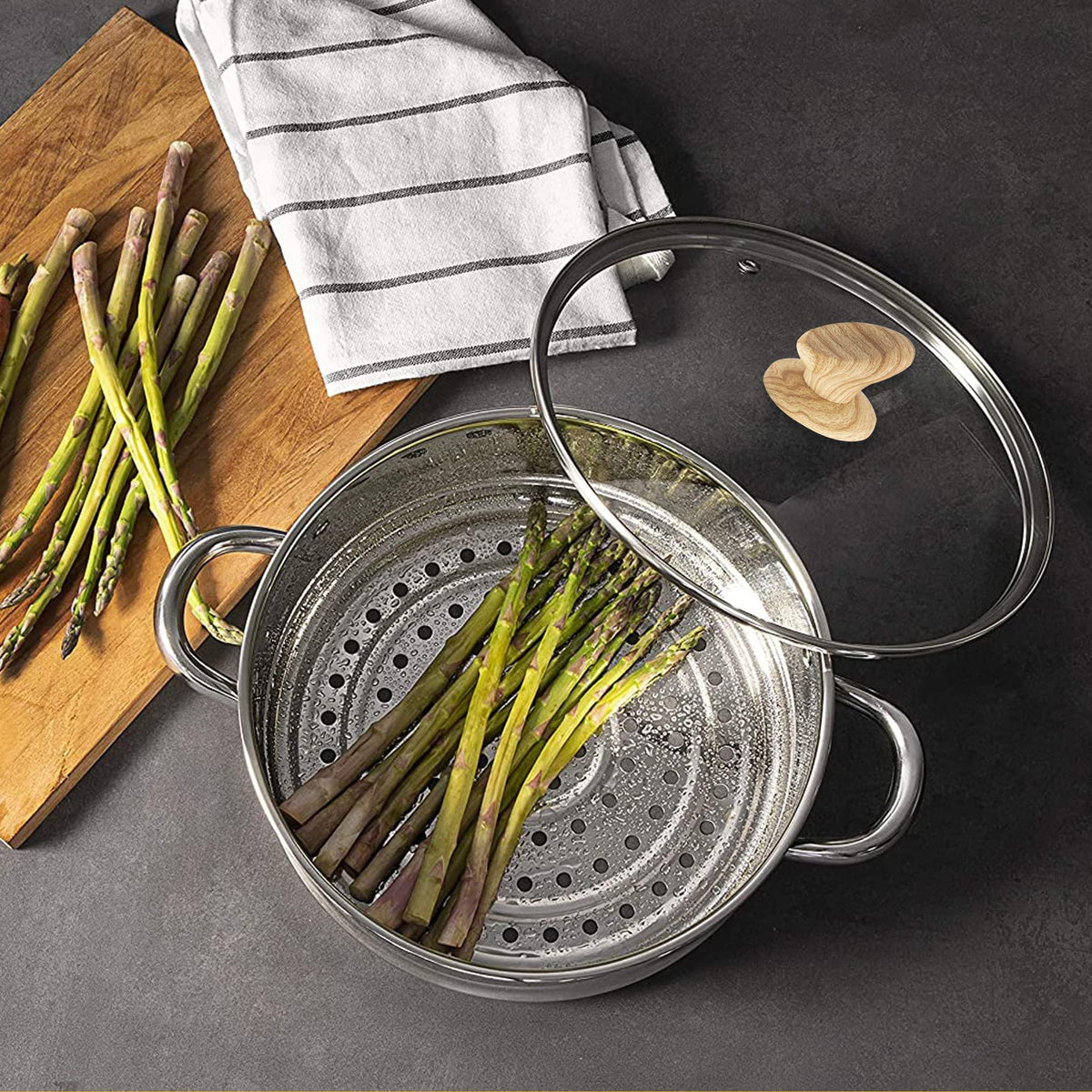 Kitchen Academy Induction Cookware Set - 17 Piece Gray Cooking Pan Set, Granite Non-Stick Pots and Pans Set