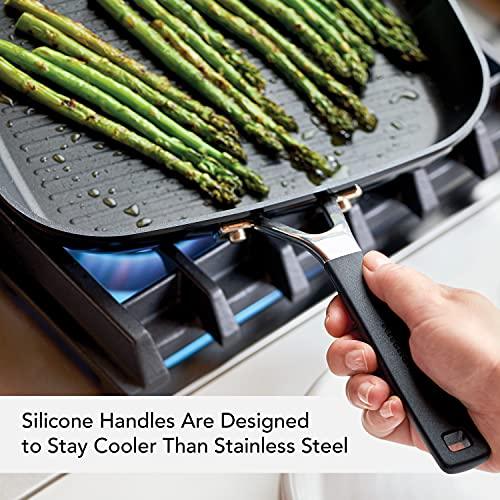 KitchenAid Hard Anodized Nonstick Square Grill Pan/Griddle with Pour Spouts, 11.25 Inch, Onyx Black