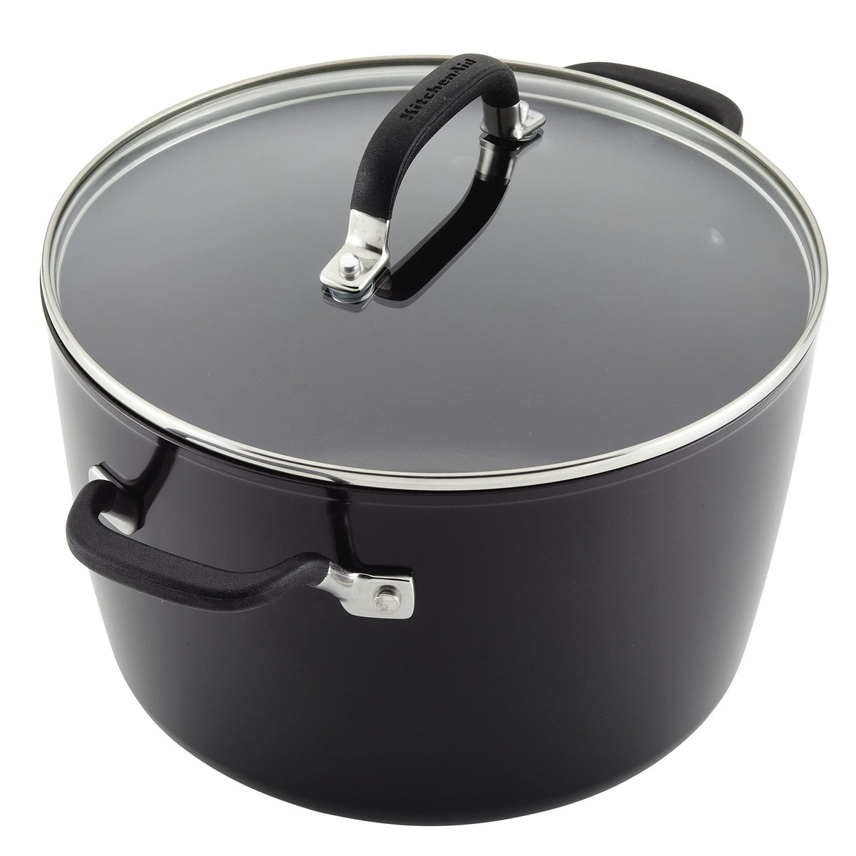 KitchenAid Hard Anodized Nonstick Stockpot with Lid, 8 Quart, Onyx Black