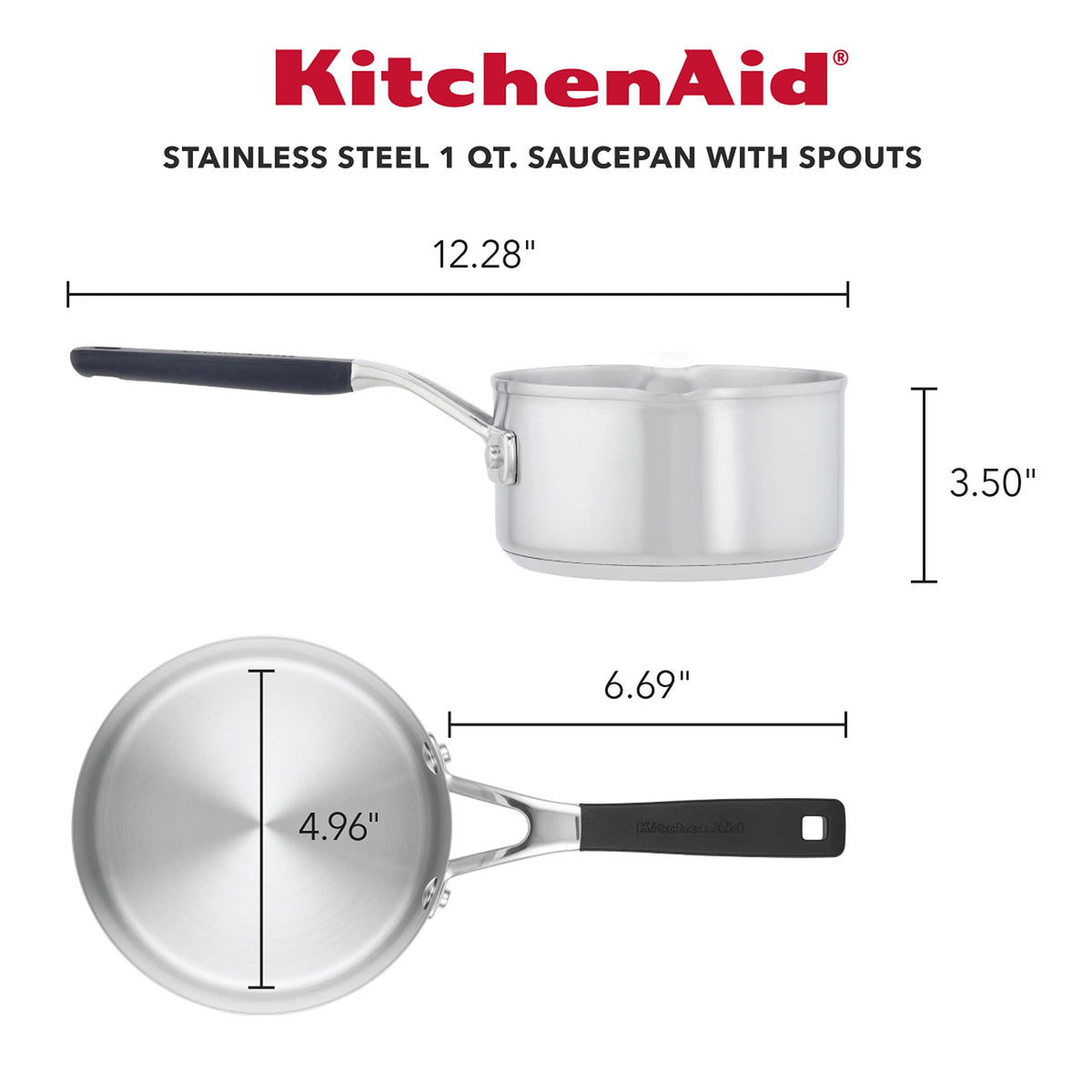 KitchenAid Saucepan with Pour Spouts, 1 Quart, Brushed Stainless Steel