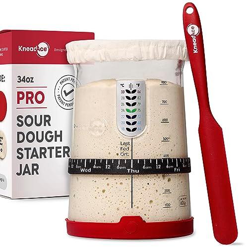 KneadAce Pro Sourdough Bread Starter Kit- 34 oz Large Capacity Sourdough Starter Jar with 5 unique features for the perfect sour dough bread & sourdough starter kit- sourdough bread baking supplies