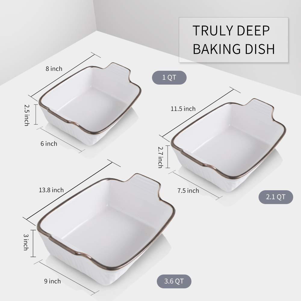 KOOV Bakeware Set, Ceramic Baking Dish Set, Rectangular Casserole Dish Set, Lasagna Pans for Cooking, Cake Dinner, Kitchen, 9 x 13 Inches, Texture Series 3-Piece (White)
