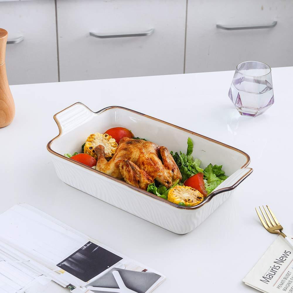 KOOV Bakeware Set, Ceramic Baking Dish Set, Rectangular Casserole Dish Set, Lasagna Pans for Cooking, Cake Dinner, Kitchen, 9 x 13 Inches, Texture Series 3-Piece (White)