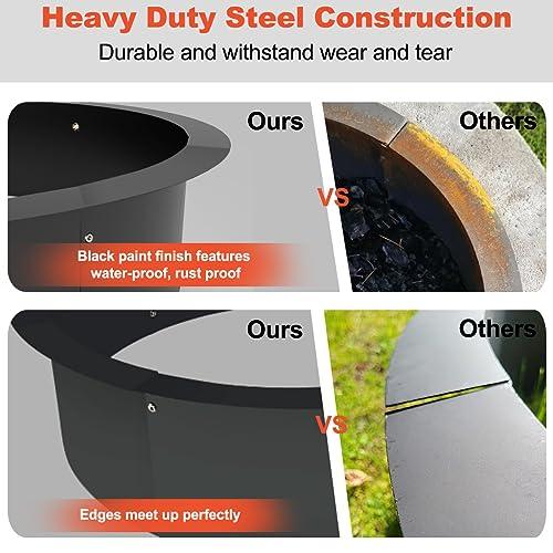 Koutemie Outdoor Fire Pit Ring Liner 40-Inch Outer/36-Inch Inner Diameter, Heavy Duty Solid Metal Steel Round Firepit Rim Insert for Outside DIY Campfire Ring Above or In-Ground, Black