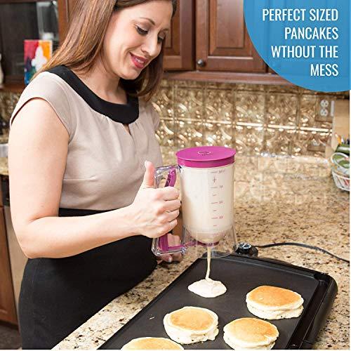 KPKitchen Pancake Batter Dispenser - Kitchen Must Have Tool for Perfect Pancakes, Cupcake, Waffle, Muffin Mix, Cake & Crepe - Easy Pour Baking Supplies for Griddle - Pancake Maker with Measuring Label