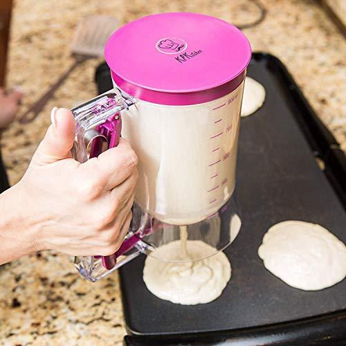 KPKitchen Pancake Batter Dispenser - Kitchen Must Have Tool for Perfect Pancakes, Cupcake, Waffle, Muffin Mix, Cake & Crepe - Easy Pour Baking Supplies for Griddle - Pancake Maker with Measuring Label