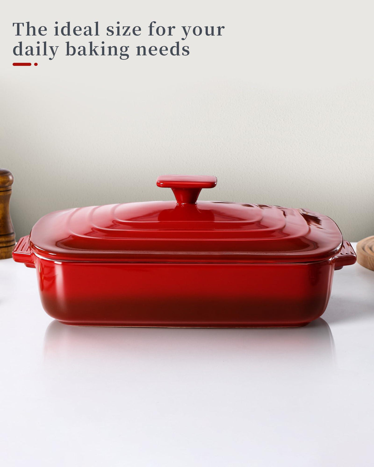 Lareina Large Ceramic Casserole Dish with Lid, 4.0 Quart Covered Rectangular Stoneware Baking Dishes for Oven, Deep 9x13 Inch Lasagna Pans for Baking and Serving, Perfect for Christmas Gifts, Red