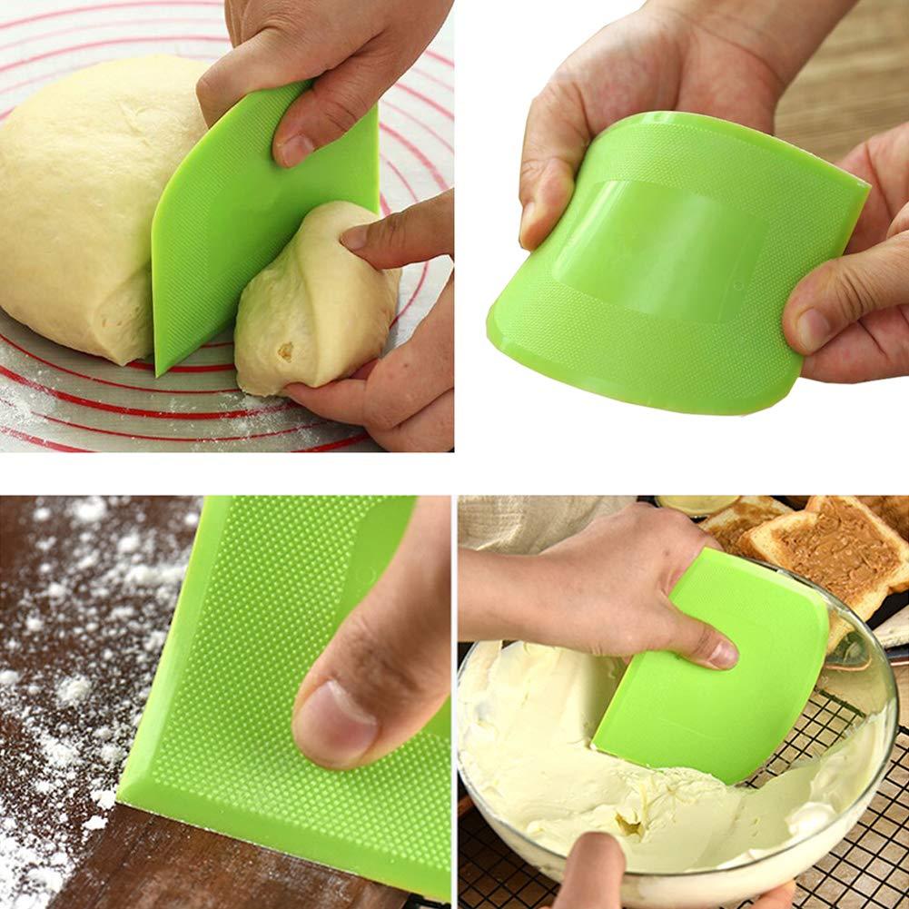 lasenersm 2 Pieces Dough Scraper Bowl Food-safe Plastic Dough Cutter Flexible Bench Multipurpose Food Scrappers for Bread Dough Cake Fondant Icing, White, Green