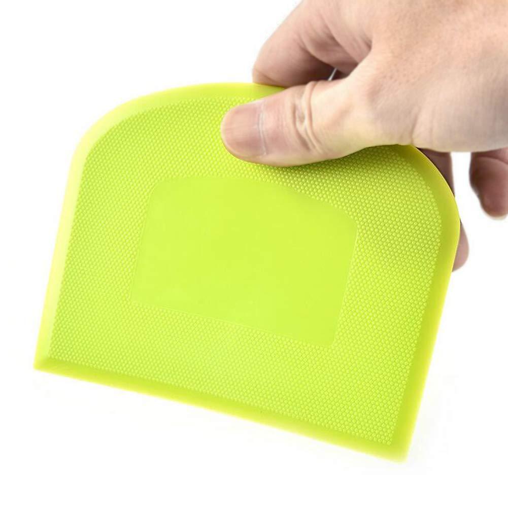 lasenersm 2 Pieces Dough Scraper Bowl Food-safe Plastic Dough Cutter Flexible Bench Multipurpose Food Scrappers for Bread Dough Cake Fondant Icing, White, Green