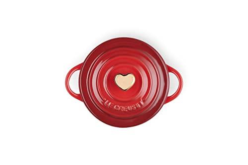 Le Creuset Cerise with Gold Heart Knob Stoneware Mini Round Cocotte, 8 oz