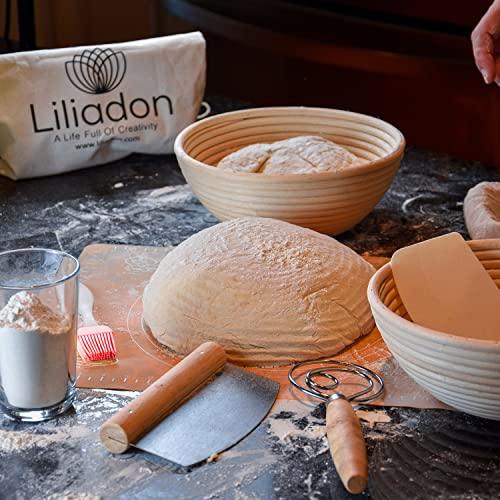 Liliadon Proofing Baskets Sourdough Starter Set of 11 - 2 Round 9 Inches Banneton Bread Basket, Supplies and Tools for Bread Baking Starter Kit Perfect for Gift
