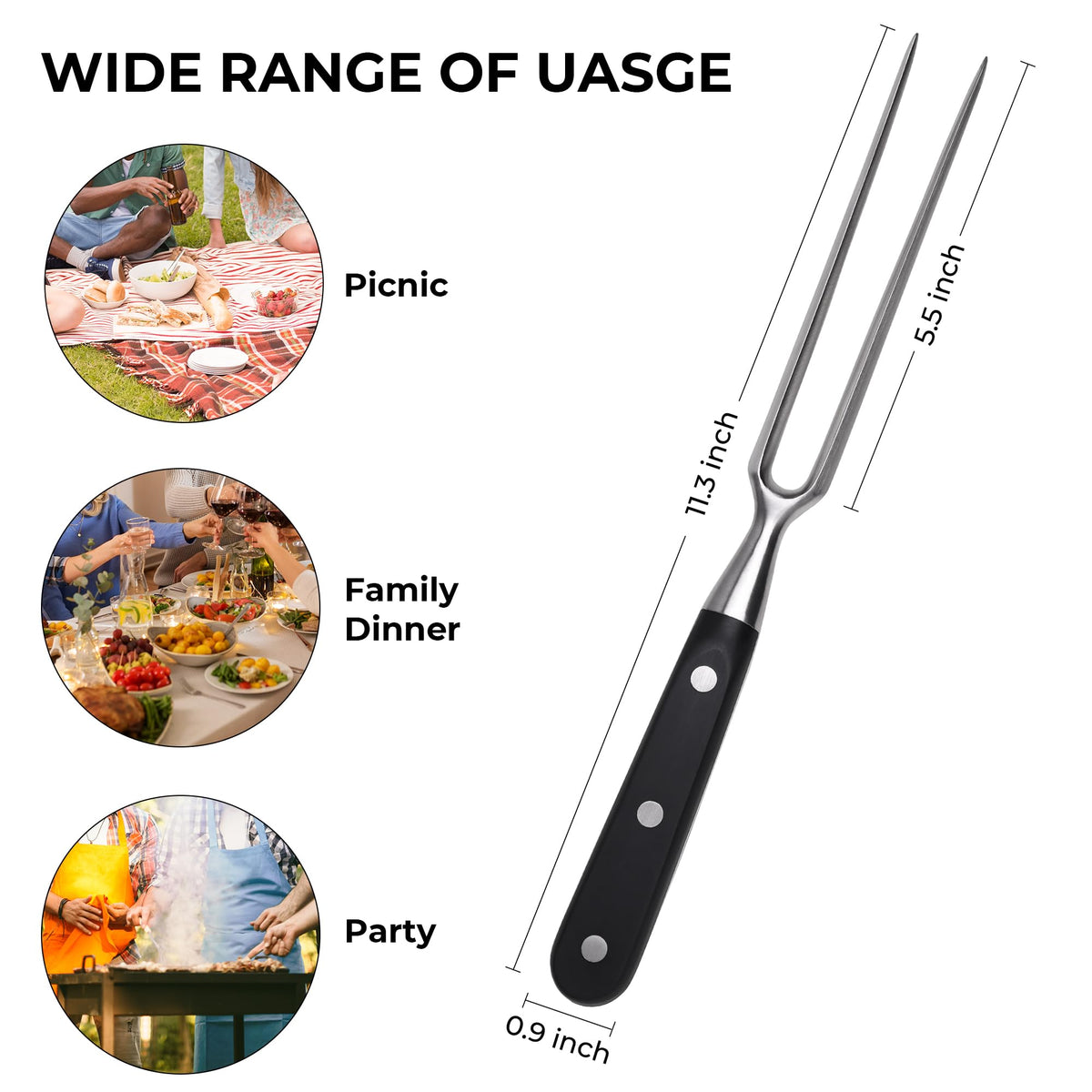 linoroso Meat Carving Fork 11 inch, Razor Sharp Carving Fork Barbecue Fork BBQ Tools Meat Forks Stainless Steel