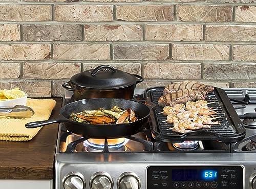 Lodge L8SGP3 Cast Iron Square Grill Pan, Pre-Seasoned, 10.5 Inch, Black