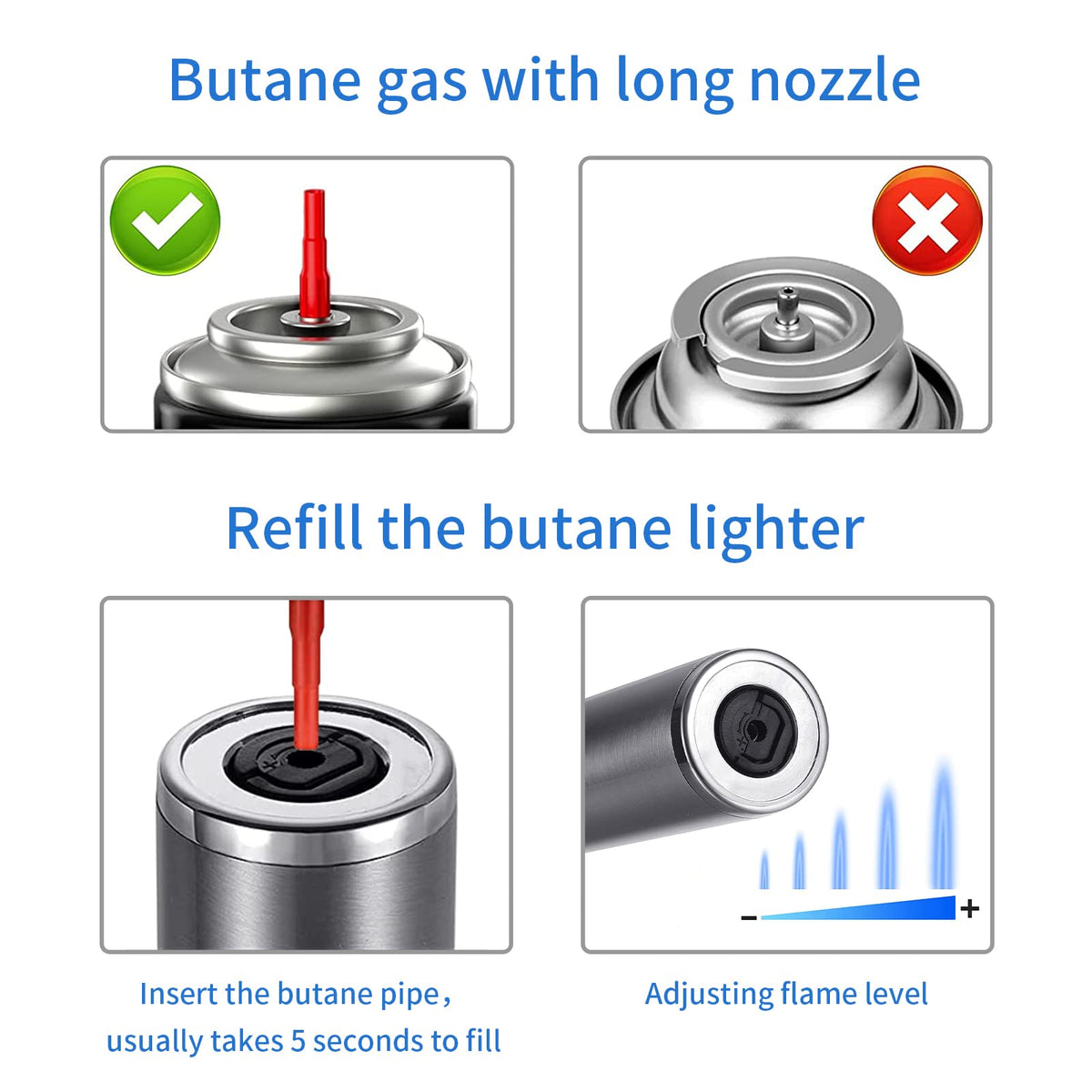 Long Grill Lighter,Refillable Butane,Windproof Flexible with Visual Fuel Window for Candles Grill BBQ Fireplaces Kitchen Camping(Butane Gas Not Included)