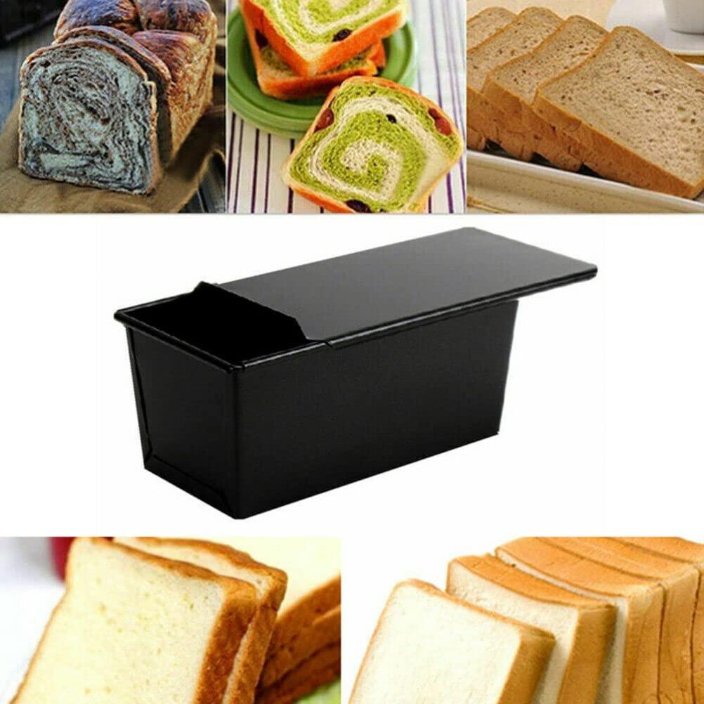 Luxshiny Pullman Baking Pan Bread Tin Loaf Pan With Lid Black Loaf Pan Non- Stick Loaf Pan Toast Bread Bakeware Bread Toast For Oven Baking 750g Pullman Baking Pan Bread Baking Tray