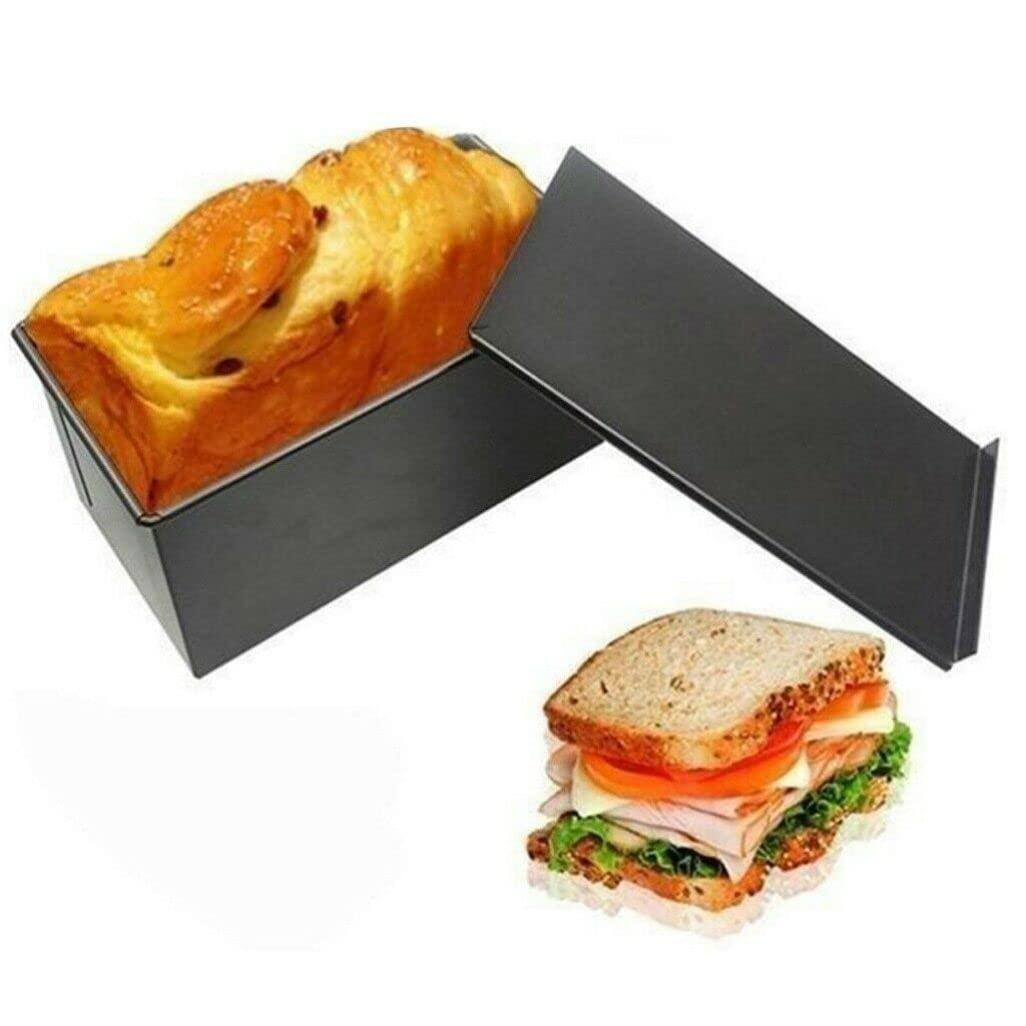 Luxshiny Pullman Baking Pan Bread Tin Loaf Pan With Lid Black Loaf Pan Non- Stick Loaf Pan Toast Bread Bakeware Bread Toast For Oven Baking 750g Pullman Baking Pan Bread Baking Tray