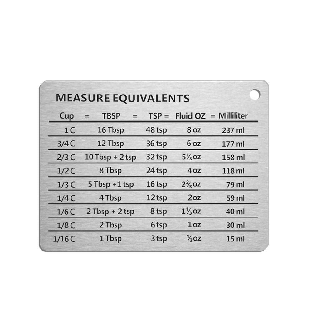 Measurement Conversion Chart with Strong Magnet Backing, KSENDALO Stainless Measurement Conversions For Cups, Tablespoons, Teaspoons, Fluid Oz and Milliliters,Silver