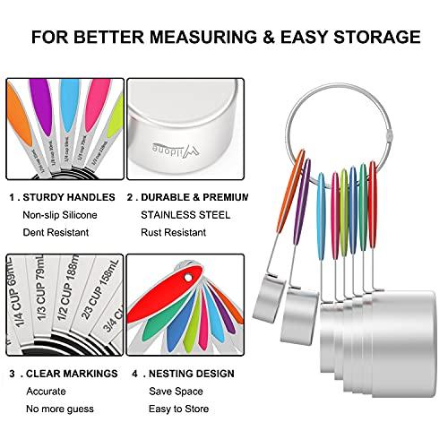 Measuring Cups and Spoons - Wildone Stainless Steel 20 Piece Stackable Set, Includes 8 Measuring Cups, 10 Measuring Spoons, 1 Leveler & 1 Whisk, for Dry and Liquid Ingredient