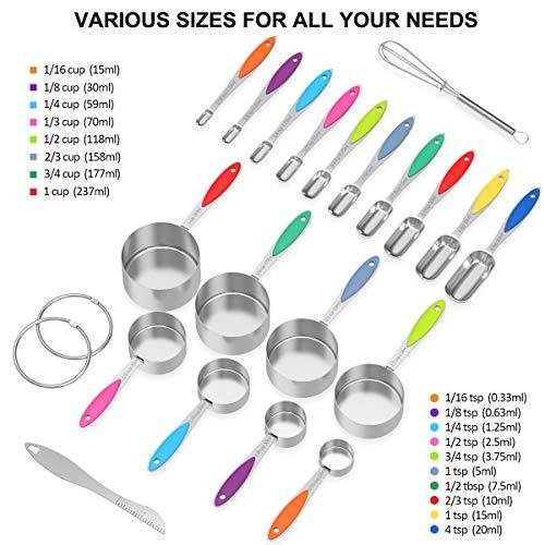 Measuring Cups and Spoons - Wildone Stainless Steel 20 Piece Stackable Set, Includes 8 Measuring Cups, 10 Measuring Spoons, 1 Leveler & 1 Whisk, for Dry and Liquid Ingredient