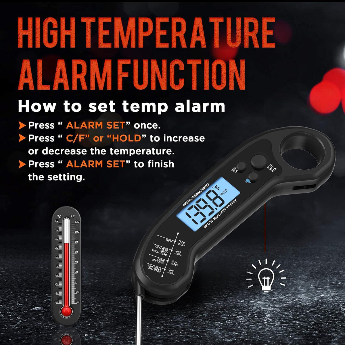 Meat Thermometer Digital, Instant Read Meat Thermometer for Grill and Cooking, Waterproof Food Thermometer for Kitchen and Outside, BBQ, Turkey, Candy, Liquids, Beef