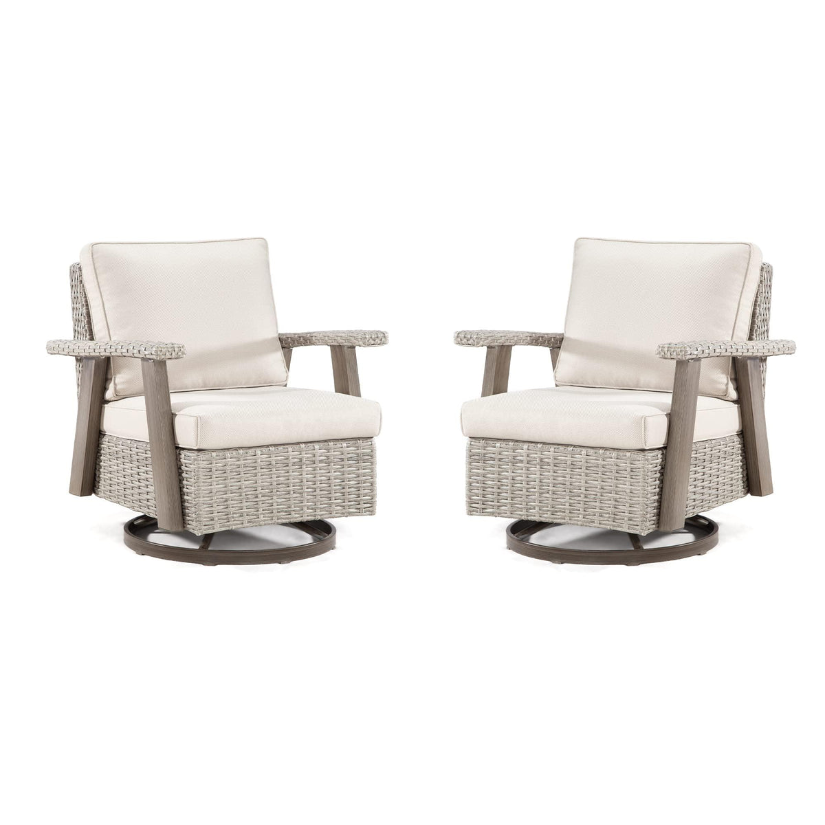 MeetLeisure Patio Chair Set of 2 - Outdoor 360 Degree Swivel Rocker Chair with Olefin Fabric Cushion and Ergonomic Structure, Patio Wicker Dining Chair(Grey/Beige)