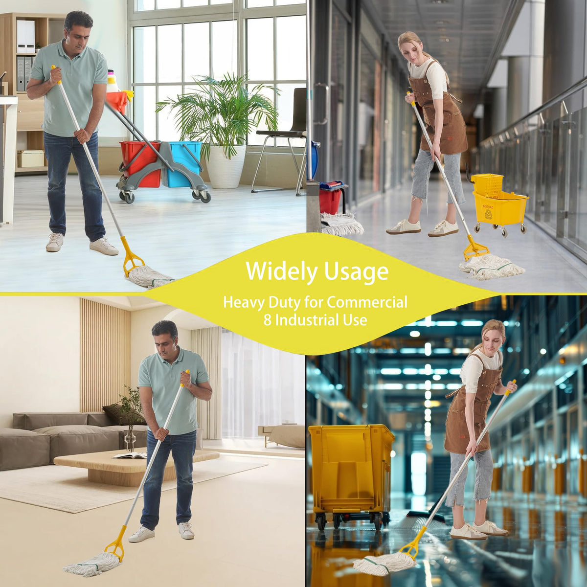 Midoneat Commercial Mop Heavy Duty Industrial Mop with Long Handle,59" Looped-End String Wet Cotton Mops for Floor Cleaning, Including Three mop Head Replacement