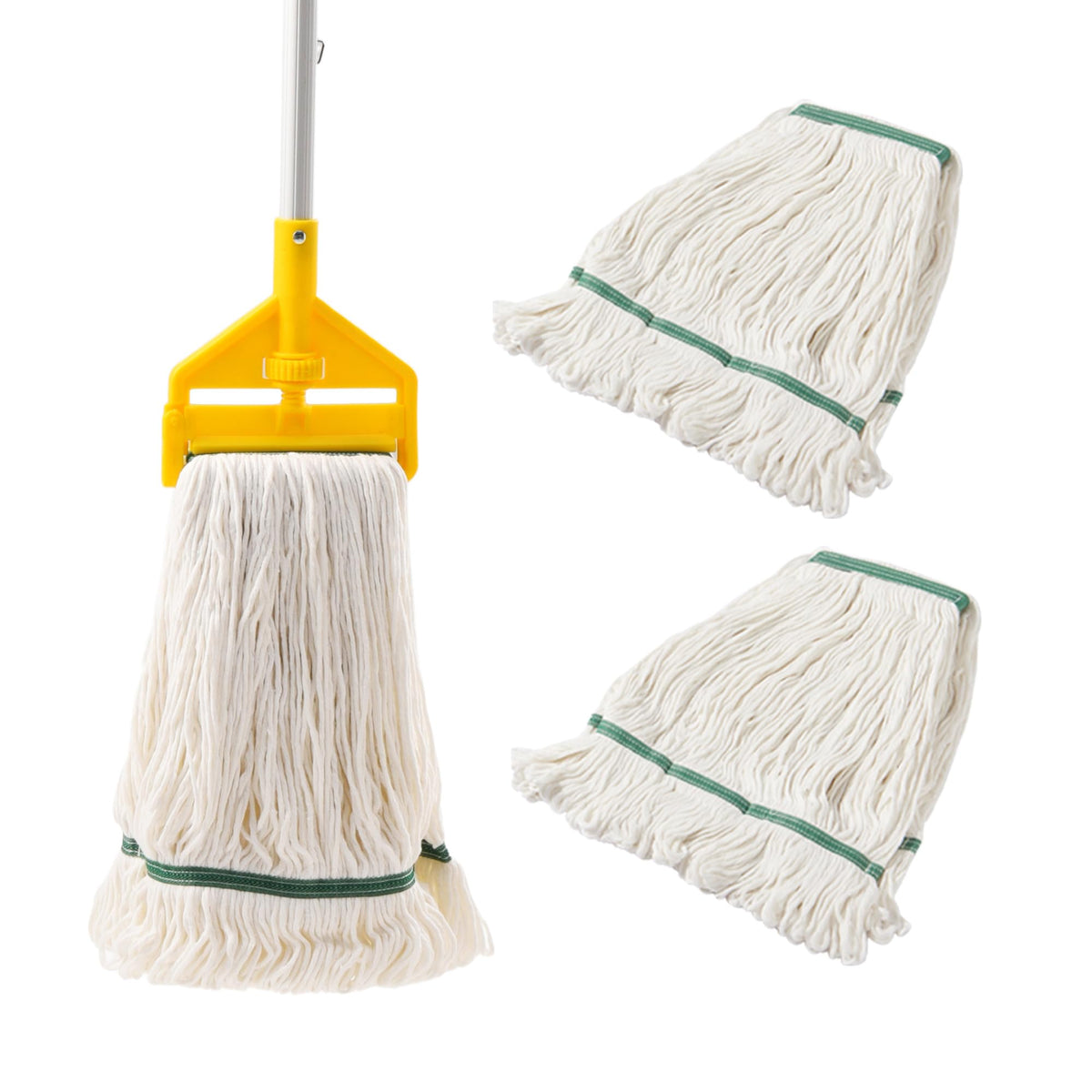 Midoneat Commercial Mop Heavy Duty Industrial Mop with Long Handle,59" Looped-End String Wet Cotton Mops for Floor Cleaning, Including Three mop Head Replacement